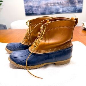 LL BEAN Duck Boots Maine Hunting Shoe Womens Size 10 Brown / Blue GUC
